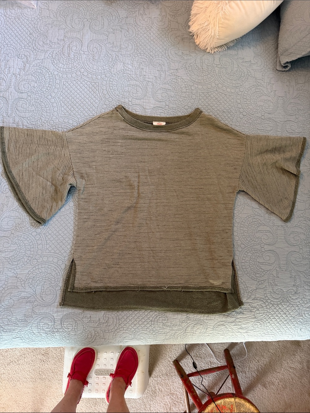 Hummingbird Olive Green Ribbed Dolman Style Short Sleeve Top